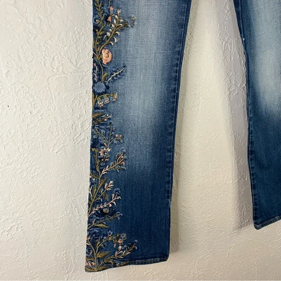 DRIFTWOOD Blue Embroidered Bootcut Jeans with Floral Accent - Picture 11 of 16